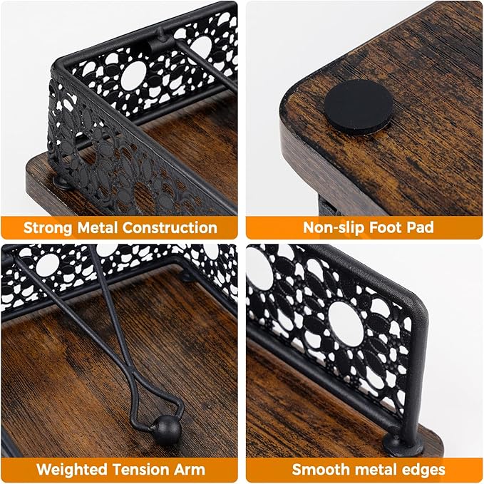 Wooden Napkin Holder for Table, Farmhouse Napkin Holder with Weighted Arm Iron Ball, and Vintage Sunflower Edging for Kitchen, Home, Countertop, Bar, Restaurant (Black Iron with Wood)