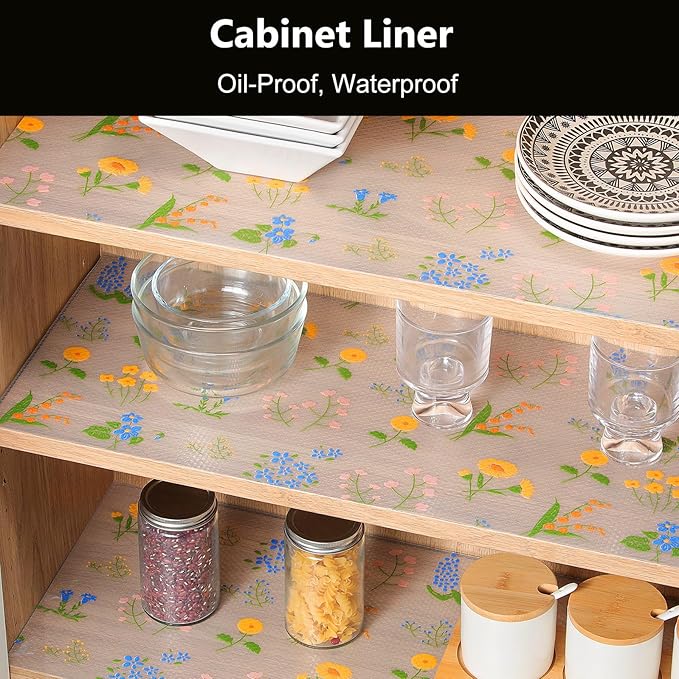 INNOLITES Shelf Liners for Kitchen Cabinets Non-Adhesive Drawer Liner with Floral, Waterproof Durable Easy to Clean, for Refrigerator, Shelves (Colorful Floral, 11.8" x 240")