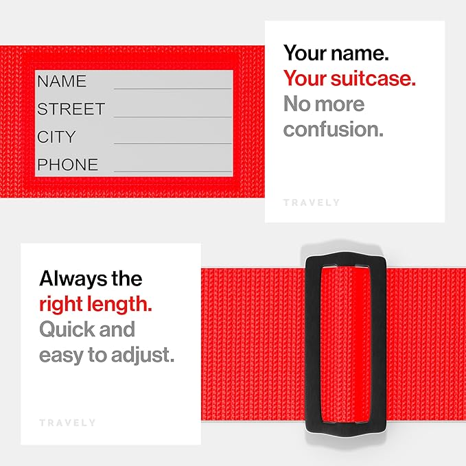 TRAVELY Luggage Straps - Particularly conspicuous & Secure - Incl. 2 Name Tags - Luggage Strap Ideal crosswise - [Set of 2]