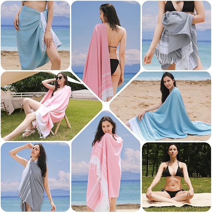 Genovega Oversized Cotton Turkish Beach Bath Towel Set 74"x38" Extra Large Sand Free Quick Dry Swim Camping Pool Clearance Towels Travel Blanket Adult Essentials Stripe Black