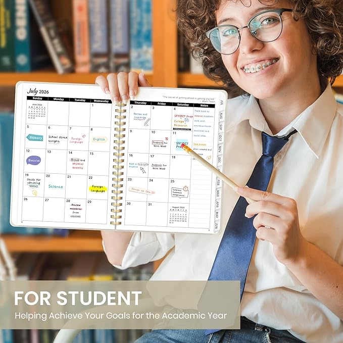 Planner 2026-2027 for Women & Men, Academic Monthly and Weekly Calendar Planner, Jul 2026 - Jun 2027, A5 (6.3" x 8.5"), Teacher Student Planning Book with Tabs, Ideal for Office School Supplies - Beige