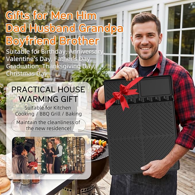 Griddle Mat Barbeque Grill Accessories Tools for Blackstone, Side Shelf Mat Grill Pad for Outdoor Grill Kitchen Counter Spatula Silicone Mat with Drip Pad for Kitchen, Cooking, Countertop (Black)
