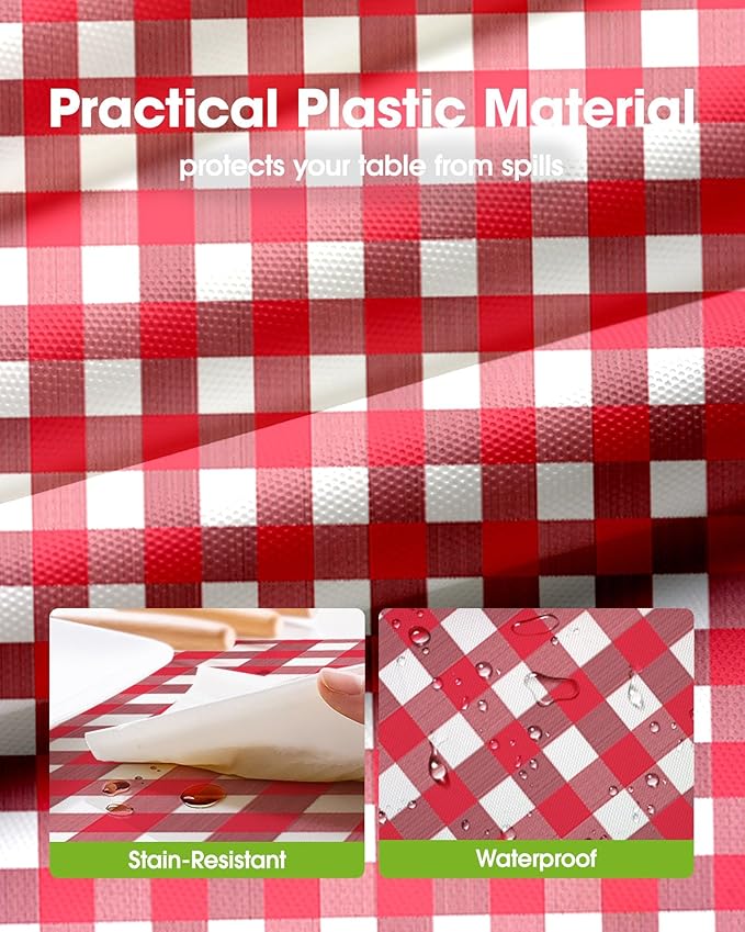 Pureegg Plastic Table Cloth Disposable 10 Pack, 84'' Round Table Cloths, Party, Picnic, Decorative Gingham Tablecloths, Round, Black and White Checkered Cover, Leakproof & Sturdy, Black Plaid