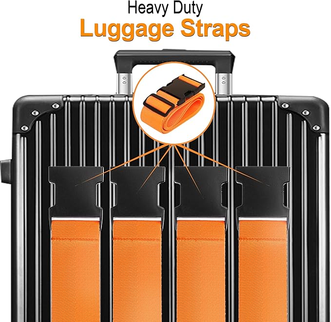 Luggage Straps for Suitcases TSA Approved Travel Belt 8 Pack by Chelmon (Orange)