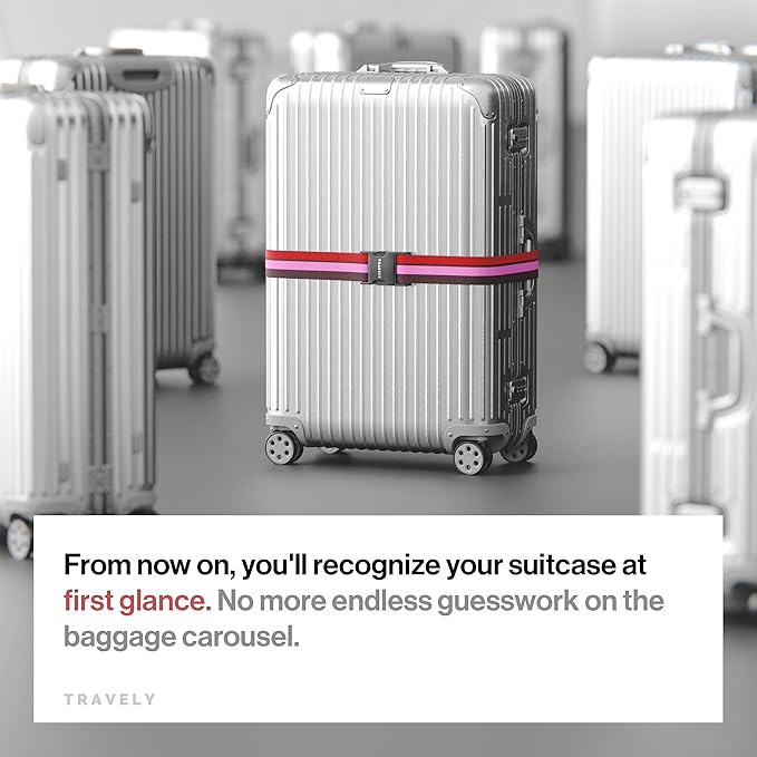 TRAVELY Luggage Straps - Particularly conspicuous & Secure - Incl. 2 Name Tags - Luggage Strap Ideal crosswise - [Set of 2]