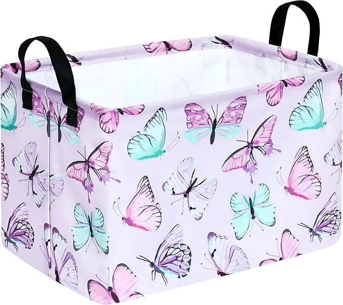 KUNRO Rectang Butterfly Storage Basket Gift Shelf Basket Storage Bin, Nursery Basket Organizer Box for With Handles for Room Deco