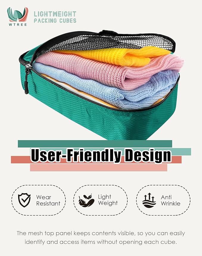 4-Piece Packing Cubes Travel Accessories Set for Suitcases - Luggage Organizer Bags with Double Zipper - Mesh Top - Small - Green