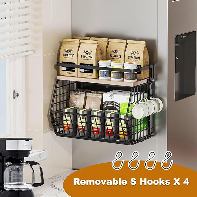 2 Set Magnetic Shelf for Fridge,Onion and Potato Spice Snacks Fruit and Vegetable Storage and Organizer,Wall Hanging Wire Basket for Pantry,Kitchen Countertop,RV and Laundry