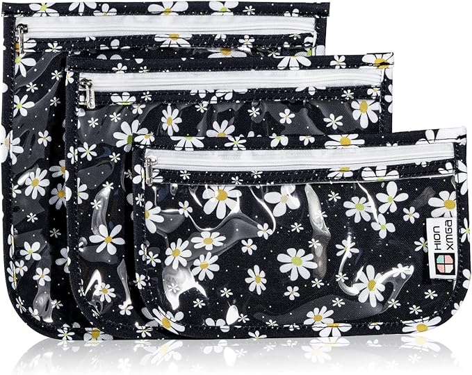 TSA Approved Toiletry Bag, Set of 3 Clear Travel Toiletry Bag Quart Size Zipper Travel Pouch, Waterproof Makeup Cosmetic Bag for Women Men Kids Toiletries Carry on, Petals