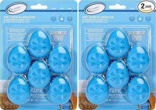 Air Jungles Shoes Deodorizer Ball 12 Count, Fresh Linen Scent, Odor Remover Balls for Sneakers Boot Shoe, Essential Oil Provides Natural Freshness