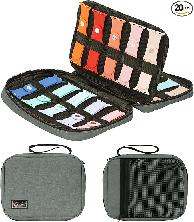 20 Watch Bands Storage Carrying Case Compatible with Watches,Expandable Watch Band Holder Stores 20 Watch Bands Fit for Most Sizes of Watch Straps,Organizer for Watch Bands, Bag Only(Dark Grey)