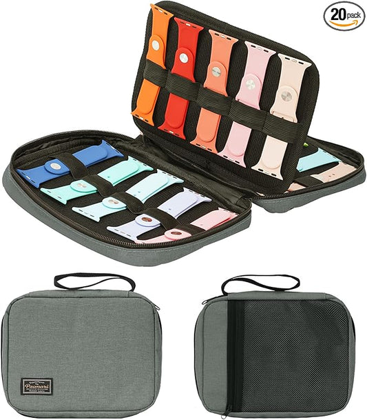 20 Watch Bands Storage Carrying Case Compatible with Watches,Expandable Watch Band Holder Stores 20 Watch Bands Fit for Most Sizes of Watch Straps,Organizer for Watch Bands, Bag Only(Dark Grey)