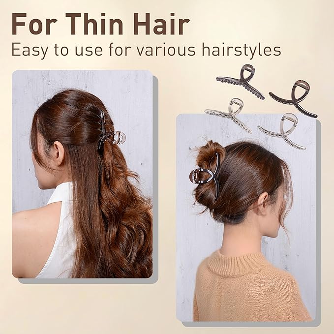 Emma Lily 4pcs Medium Hair Claw Clips for Women – Dark & Light Brown Strong Hold for Thin Hair Casual Daily Use