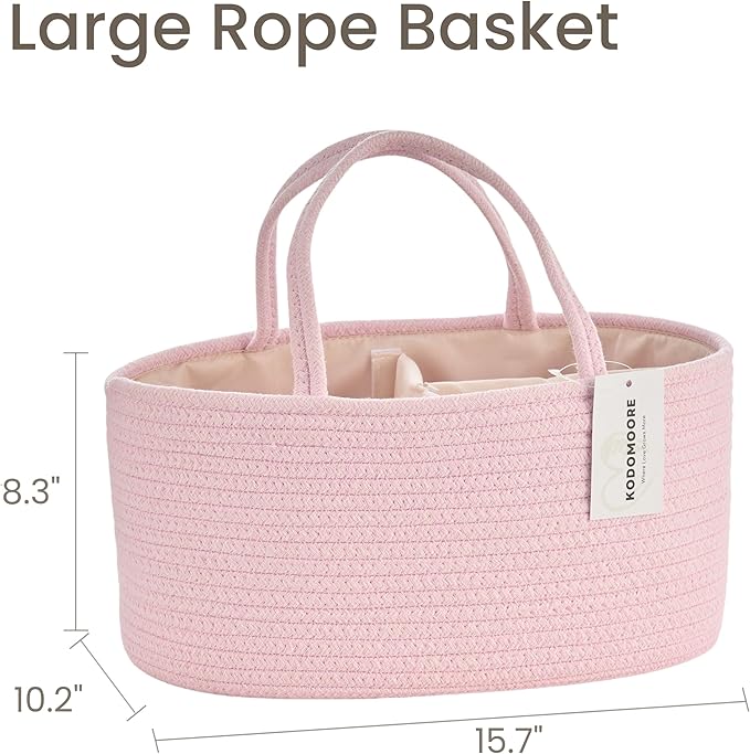 Diaper Caddy Organizer, Empty Gift Basket for Newborn Essentials, Baby Storage Basket, Stylish Gift Bag for Baby Shower, Boys and Girls – Large, Light Pink