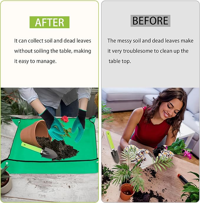 WNJ Plant Repotting Mat for Garden, 2 PCS Waterproof Potting Mats, Foldable Indoor Plant Mat, Portable Mini Garden Tool Set, 12 PCS Succulent Garden Tool Set,Square Garden Potting Tray,Gifts for Women