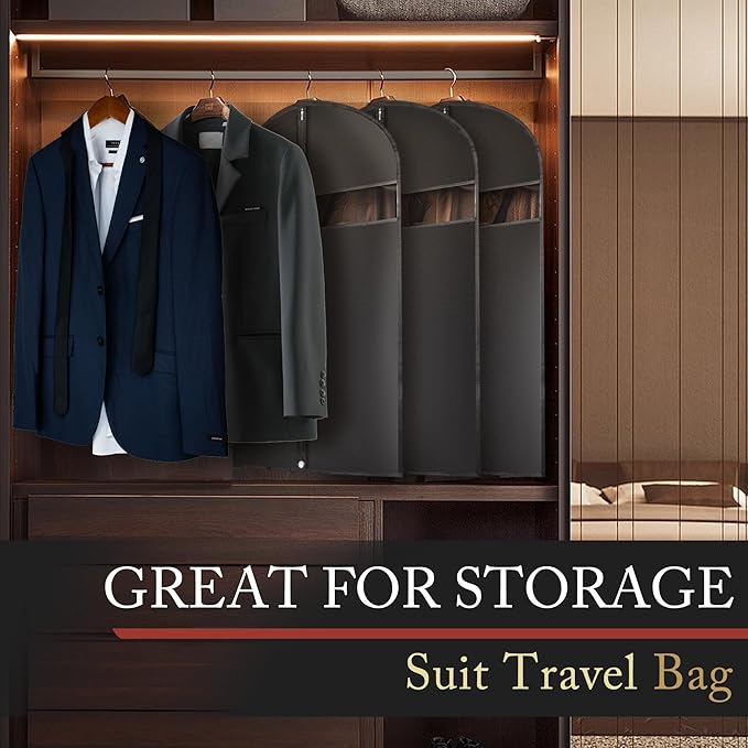 40-inch Garment Bags for Travel, Garment Bags for Hanging Clothes with Zipper and Visible Transparent Window, 2 Pack, Black