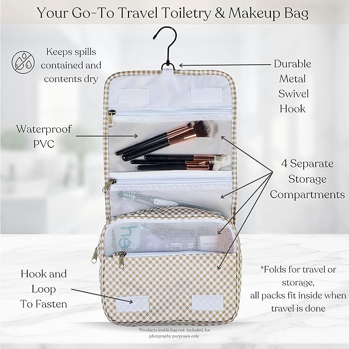 9 Set Packing Cubes - Suitcase Organizer, Cute Packing Cubes, Travel Bags Organizer for Luggage with Hanging Toiletry and Shoe Bag, Travel Essentials for Women, Men and Kids -Gingham