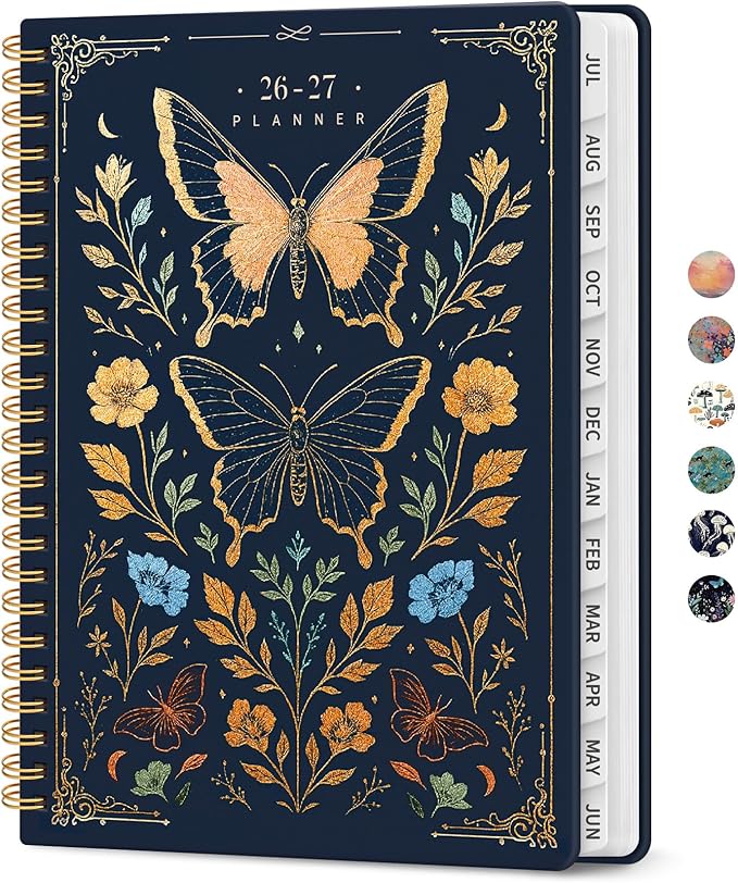 Planner 2026-2027, Academic Year Weekly and Monthly Calender Planner, from Jul 2026 - Jun 2027, Spiral Bound School Planning Book, Perfect for Teacher, Student, Women & Men, A4 (8.5" x 11"), Golden Butterfly