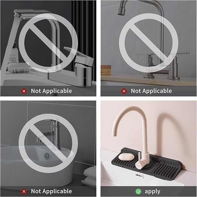 14.57" Silicone Sink Splash Guard - Essential Kitchen Sink Accessory with Drip Tray, Sponge Holder & Soap Dish, 6°Slope for Easy Drainage, Foldable & Fasten Button for Perfect Fit（Black）