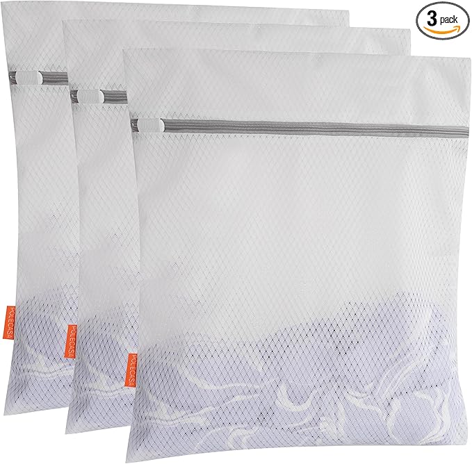 Polecasa 3Pcs 16 x 20 Inches Extra Durable 125g Diamond Mesh Laundry Bags with Sturdy Zipper for Delicates, Laundry Room Essentials for College, Dorm (3 Large)