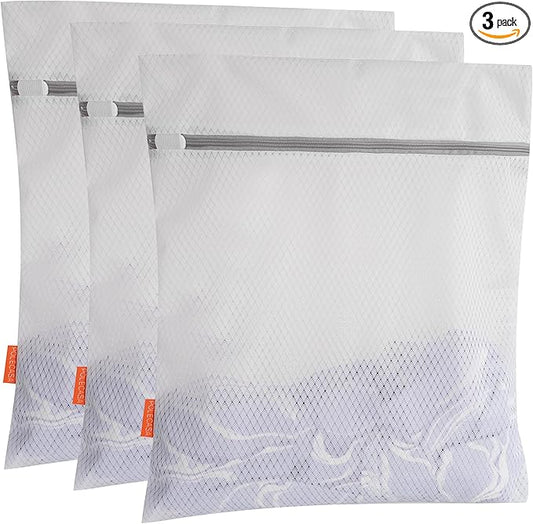 Polecasa 3Pcs 16 x 20 Inches Extra Durable 125g Diamond Mesh Laundry Bags with Sturdy Zipper for Delicates, Laundry Room Essentials for College, Dorm (3 Large)