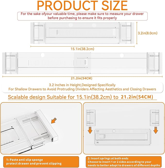 Yieach 4 Pack 3.2 Inch Shallow Acrylic Drawer Dividers for Clothes -Expandable from 15-21''- Adjustable Drawer Dividers for Baby Clothing,Sock,Underwear,Clear in Drawer Separators for Dresser,Kitchen