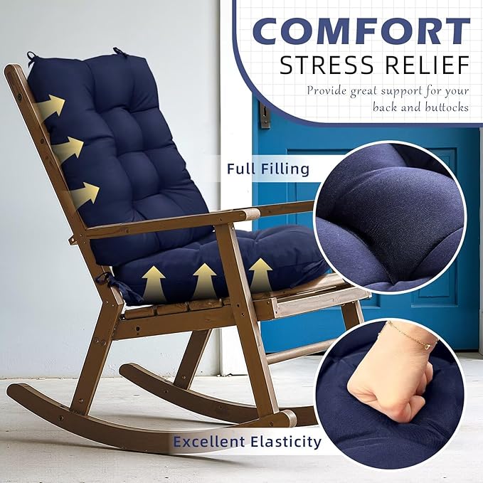 1 Pack Outdoor Chair Cushion Set Rocking Chair Cushion with Ties Overstuffed Seat Back Cushion Pad for Outdoor Indoor Home Garden Chair Use Yellow