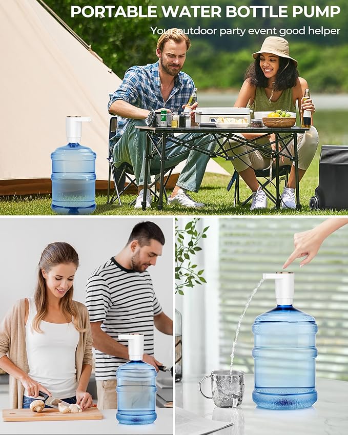 Water Bottle Pump, Portable Electric Water Dispenser Pump for 5 Gallon Bottles - USB Charging, Automatic Switch, Rechargeable Battery for Home Kitchen Room Camping
