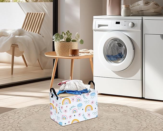 Rec Rainbow Print Box Hamper Storage Basket Collapsible Organizer Bin Gift Shelf Baskets for Home and Kitchen Storage