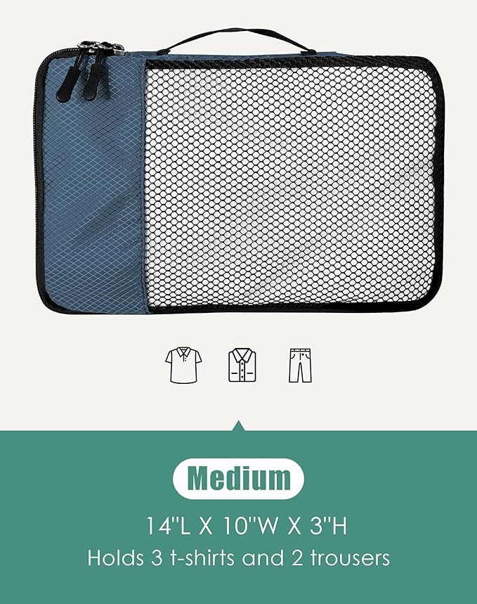 4-Piece Packing Cubes Travel Accessories Set for Suitcases - Luggage Organizer Bags with Double Zipper - Mesh Top - Medium - Dark Blue