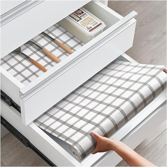 Drawer and Shelf Liner, Non-Slip Kitchen Cabinet Liners Non-Adhesive Thick Strong Grip Waterproof Washable Mats Protect Dresser Shelves Cupboard Bathroom Cabinets, White Stripes, 20 in X 20 FT