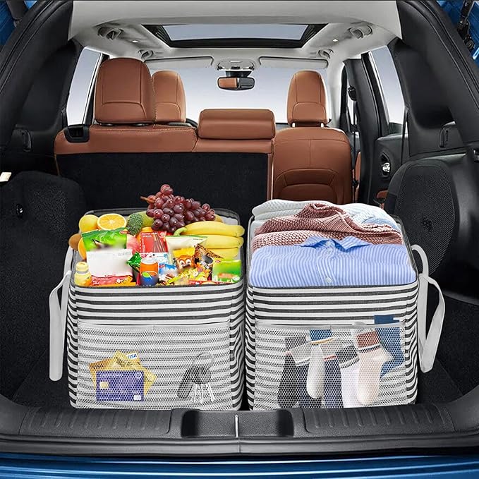 LHZK Standing Extra Large Utility Tote Bag with Metal Wire Frame and Reinforced Sides, Extra Large Tote Bag with Handle, Reusable Foldable Grocery Bag, Beach Bag, Car Tote, Black, 26''x15''x13''