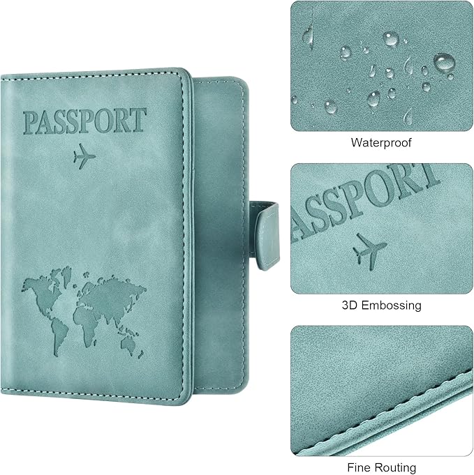 Eoehro Passport Holder for Travel Essentials, Passport Wallet Cover Case for Travel Must Haves Accessories,Passport Book Holders for Women and Men(light blue)
