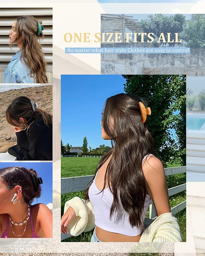 4Pcs Large Hair Claw Clips - Acrylic Big Hair Clips for Thick Hair Strong Hold Hair Jaw Clips Non-slip Banana Hair Barrettes Clips for Women Girls (Gray+Green+Black+Orange)