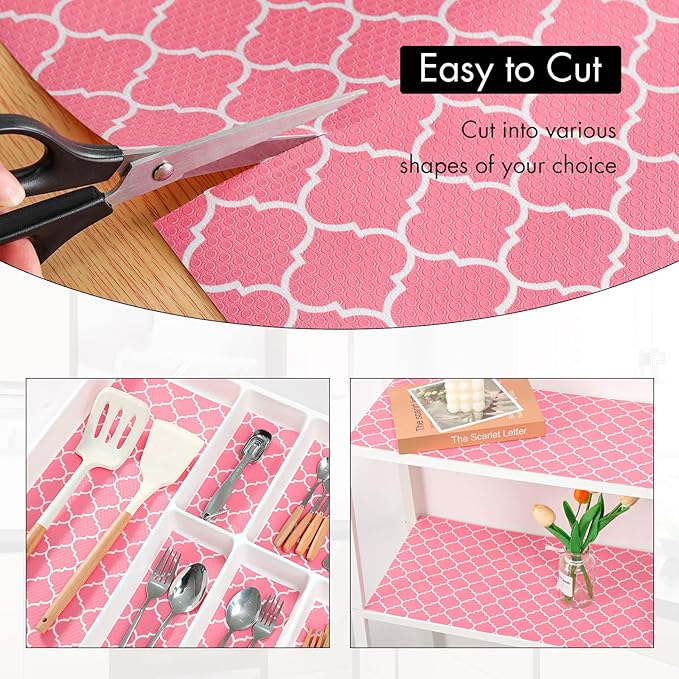 Cooyes Shelf Liner, Non Adhesive Drawer and Cabinet Liner, EVA Washable Oil-Proof Shelf Paper for Kitchen Cabinets, Refrigerator, Storage, Desks with Modern Pattern