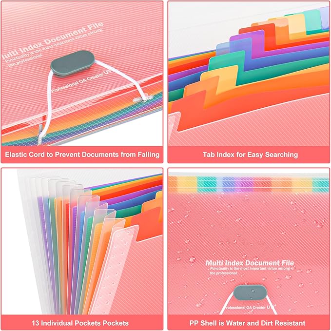 2 Pcs 13 Pockets Expanding File Folders,B6 Accordion Folders/Portable Receipt Organizer/for Receipts, Taxes, Monthly Bills, Cards, Checks, Coupons, Vouchers, Change