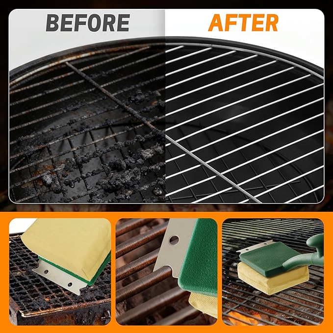 Grill Brush Bristle Free, BBQ Replaceable Cleaning Head, Safe Barbecue Grill Cleaner, with Seamless Fit Scraper Tool for Cast Iron, Stainless-Steel Grates - Green
