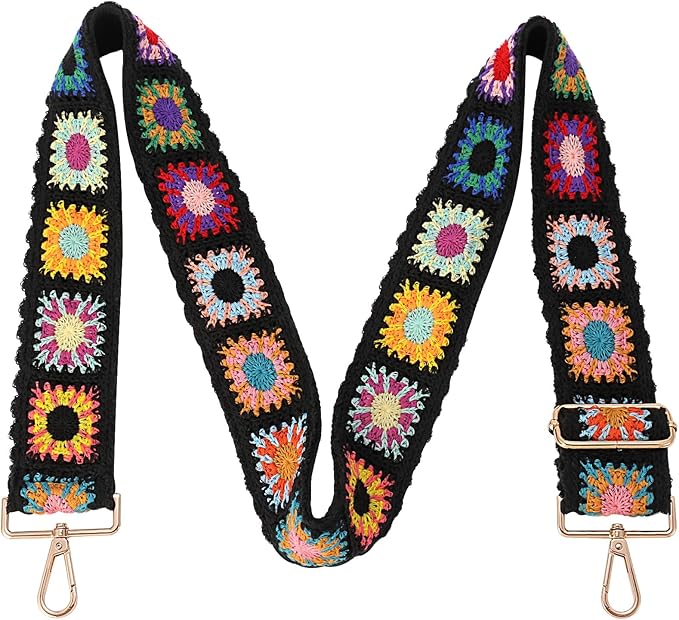 Wide Purse straps Crochet Flower replacement crossbody for Handbag Adjustable Embroidery Knit Guitar Shoulder strap