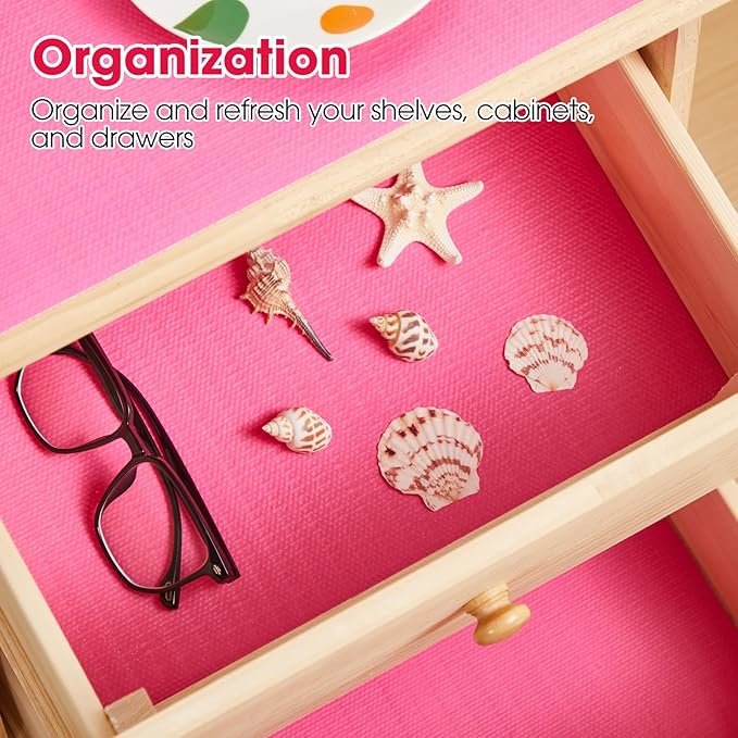 Drawer and Shelf Liner, Non-Slip Kitchen Cabinet Liners Non-Adhesive Thick Strong Grip Waterproof Washable Mats Protect Dresser Shelves Cupboard Bathroom Cabinets, Fuchsia, 18 in X 10 FT