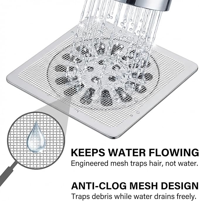 100 Pack Square Disposable Shower Drain Hair Catcher Stickers - Waterproof Drain Covers for Bathroom Floor, Sink & Bathtub, Easy-Peel Drain Hair Trap for Clog Prevention & Hygiene