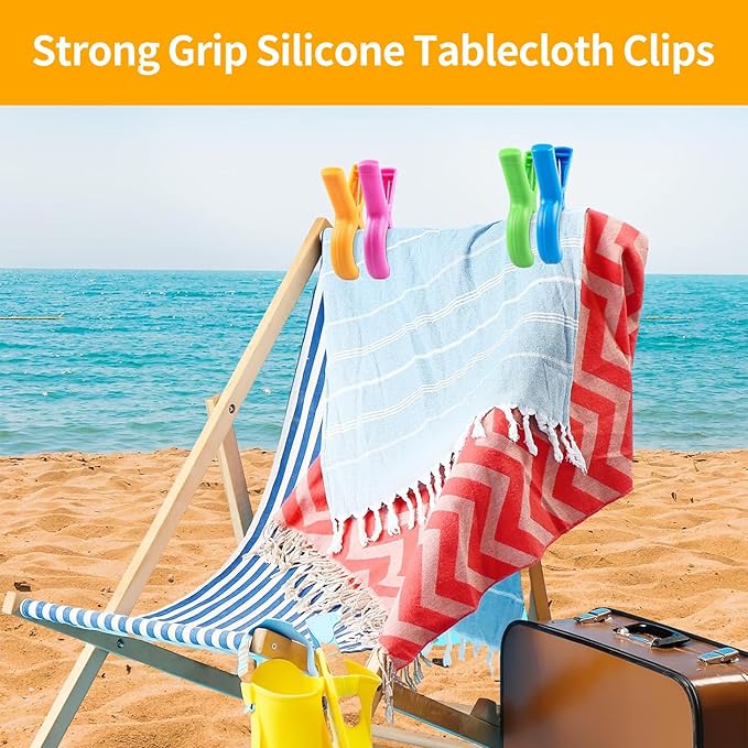 12 Pack Beach Towel Clips, 3.7 Inch Heavy Duty Towel Holder Clips for Beach Chairs, Non-Slip Pool Chair Clips for Laundry Towel, Clothes, Secure Blankets, Robes, Wet Swimsuits (Small)