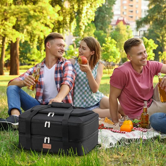 Lifewit Double Decker Casserole Carrier for Hot and Cold Food, Insulated Casserole Dish Carrier Carrying Case with Tool Room, Thermal Bag for Potluck Parties Cookouts Fits 9"×13" Baking Dish, Black