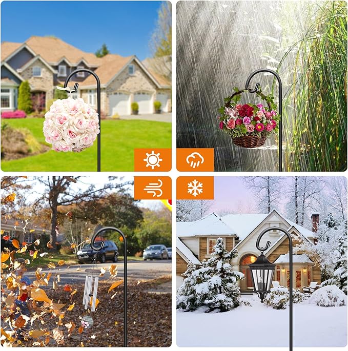 Gtongoko 48 Inch Shepherds Hooks for Outdoor 4 Pack Garden Hooks for Hanging Plants, Lanterns, Bird Feeders, Solar Lights, Mason Jars, Weddings Decor, Adjustable, Matte Black