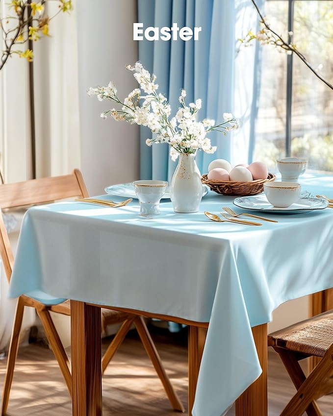 Pureegg Plastic Table Cloth Disposable 10 Pack, 54 x 108 Inch Table Cloths, Easter Party, Picnic, Wedding, Decorative Tablecloths, Rectangle, Baby Blue Plastic Cover, Leakproof & Sturdy, Light Blue