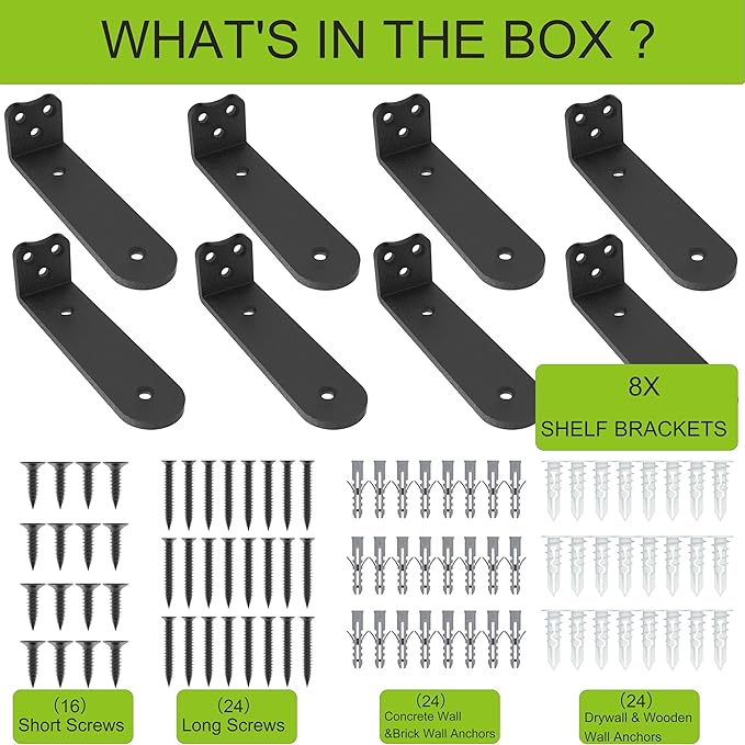 Floating Shelf Bracket, 10 Inch 8PACK Black Heavy Duty Shelf Bracket,Hidden Shelf Brackets 1/5 in Thick,L Brackets Support for Shelves,Suitable for Kitchen, Study Or DIY,Holds Over 160lb+