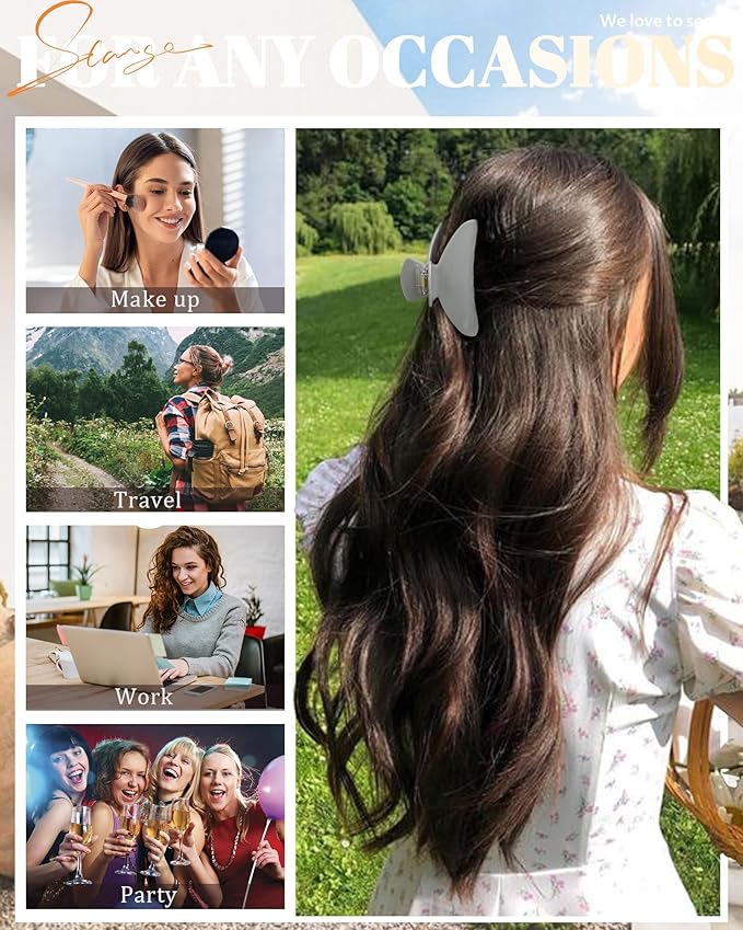 4Pcs Large Acrylic Clips - Big Non-Slip Banana Barrettes for Thick Hair, Strong Hold Jaw Clips for Women Girls