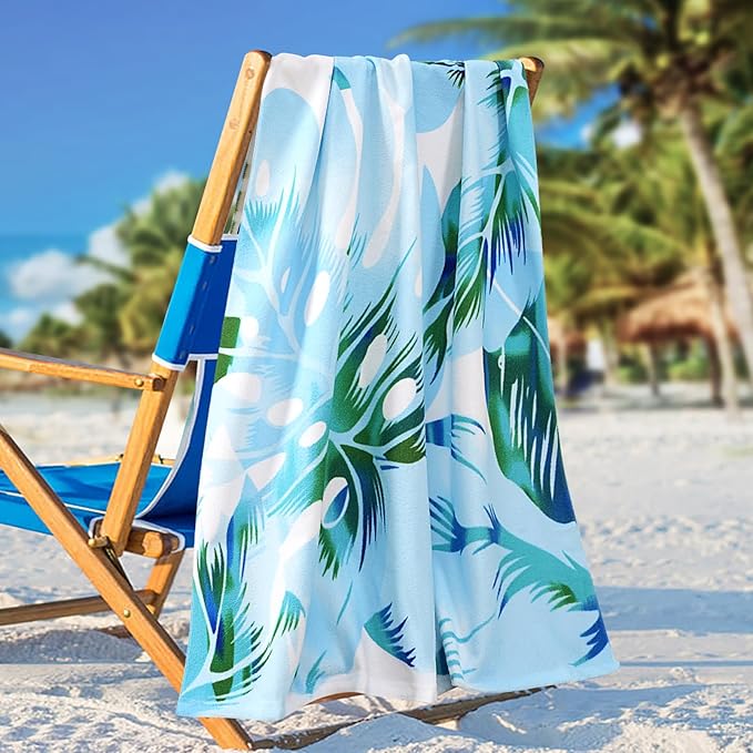 Genovega 2 Packs Lightweight Beach Towel, 60 x 30 in Clearance Pool Swim Bath Yoga Travel Soft Towels Blanket Bulk for Adult Women Men Camping Cruise Lounge Chair Cover Gift Palm Flamingo
