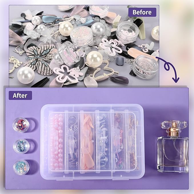 Cosics Bead Organizers and Storage, Clear Plastic Bead Storage Containers with Lid, 6 Mini Rectangles Boxes for DIY Jewelry, Bracelet Making, Stickers, False Nails, Screws, Seeds