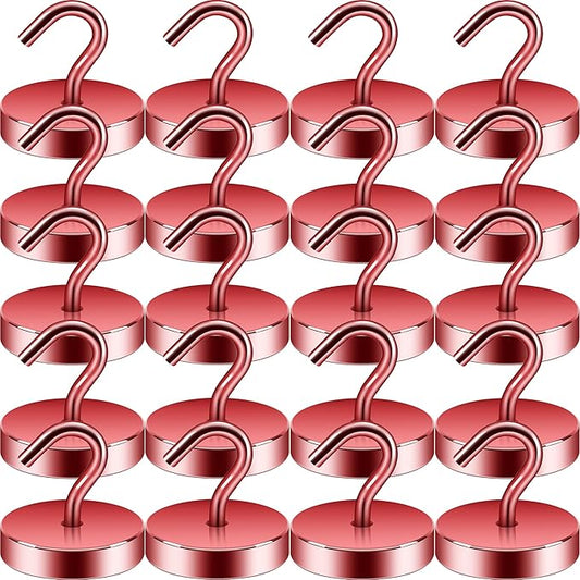 Neosmuk Magnetic Hooks, Cruise Ship Essentials, 100lb+ Heavy Duty Magnetic Hooks for Cruise Cabins, Refrigerator, Grill, Hanging, and Travel | Extra Strong Must-Haves Magnet Hook,Red,Pack of 20
