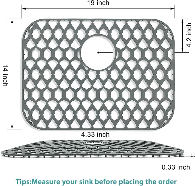 Sink Protectors for Kitchen Sink, Kitchen Sink Accessory - Silicone Mats Grid for Stainless Steel Strainer Bottom of Farmhouse Porcelain sinks (19”x14”, Rear Drain)